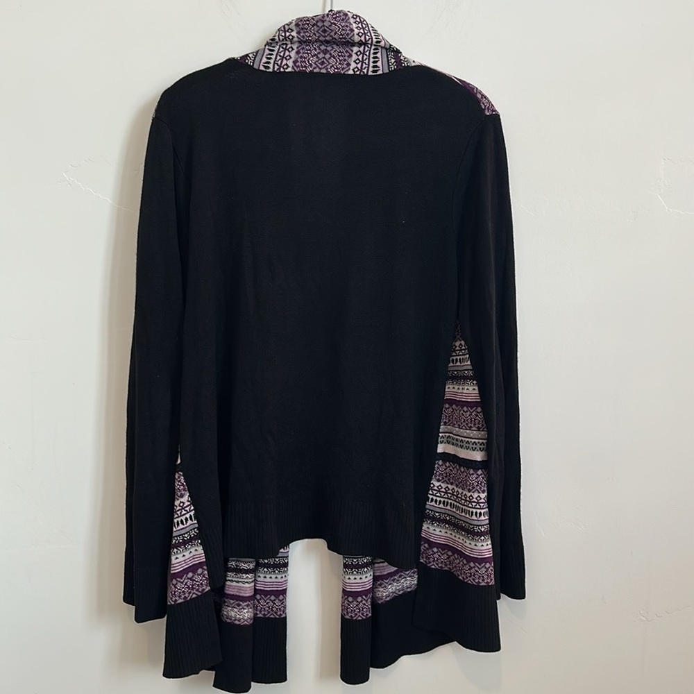 Kensie Fair Isle Shawl Collar Open Front Cardigan Sweater; black/purple, Medium - Picture 5 of 5